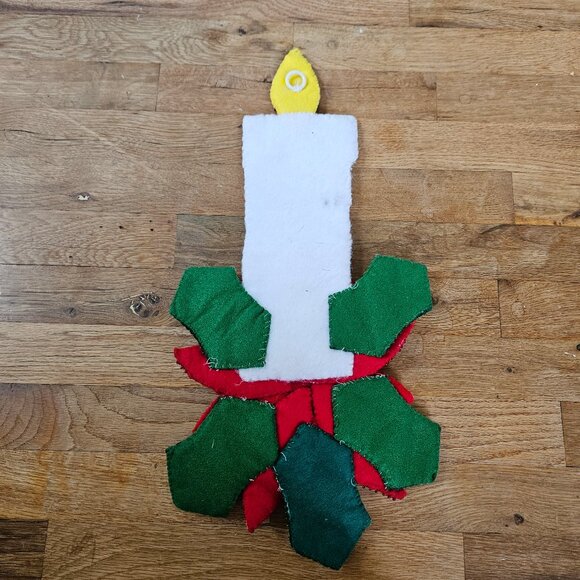 Vintage Christmas Bucilla Style Sequin Felt Wall Hanging Candle Poinsetta Flower - Picture 4 of 6
